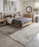 Modern Yellow and Gray Abstract Hand Loomed Wool and Viscose Contemporary Area Rug