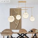 GobekUsa Circular Fan Island Lamp: Modern Acrylic LED Suspension Light with Landscape Print – Perfect for Tearooms