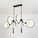 GobekUsa Circular Fan Island Lamp: Modern Acrylic LED Suspension Light with Landscape Print – Perfect for Tearooms
