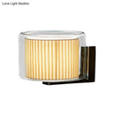 GobekUsa Modern Beige Drum Wall Lamp with Pleated Fabric Shade and Transparent Glass Shade