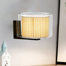 GobekUsa Modern Beige Drum Wall Lamp with Pleated Fabric Shade and Transparent Glass Shade