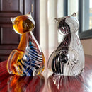 Modern amber & black glass cat figurine set living room decor by Decorbites