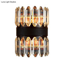 GobekUsa Modern Crystal Wall Sconce Light - Black Cylinder Block Fixture (2/4 Lights)