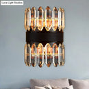 GobekUsa Modern Crystal Wall Sconce Light - Black Cylinder Block Fixture (2/4 Lights)
