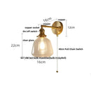 GobekUsa Clear Glass LED Wall Sconce, Modern Rotating Bedside Lamp with Pull Chain & Copper Socket