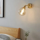 GobekUsa Clear Glass LED Wall Sconce, Modern Rotating Bedside Lamp with Pull Chain & Copper Socket