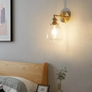 GobekUsa Clear Glass LED Wall Sconce, Modern Rotating Bedside Lamp with Pull Chain & Copper Socket
