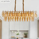 GobekUsa Modern Amber Crystal Oval Island Lamp - 6 Heads Dining Room Hanging Light Fixture