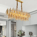 GobekUsa Modern Amber Crystal Oval Island Lamp - 6 Heads Dining Room Hanging Light Fixture