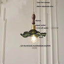 GobekUsa Amber Glass LED Pendant Lamp with Walnut Wood Accent - Modern Nordic Hanging Light