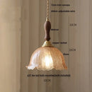 GobekUsa Amber Glass LED Pendant Lamp with Walnut Wood Accent - Modern Nordic Hanging Light