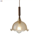 GobekUsa Amber Glass LED Pendant Lamp with Walnut Wood Accent - Modern Nordic Hanging Light