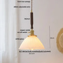 GobekUsa Amber Glass LED Pendant Lamp with Walnut Wood Accent - Modern Nordic Hanging Light