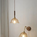 GobekUsa Amber Glass LED Pendant Lamp with Walnut Wood Accent - Modern Nordic Hanging Light
