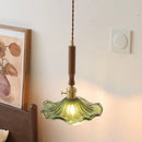 GobekUsa Amber Glass LED Pendant Light, Nordic Modern Design, Walnut Wood, Dining Living Room Lighting