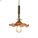 GobekUsa Amber Glass LED Pendant Light, Nordic Modern Design, Walnut Wood, Dining Living Room Lighting