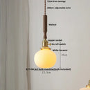 GobekUsa Amber Glass LED Pendant Light, Nordic Modern Design, Walnut Wood, Dining Living Room Lighting