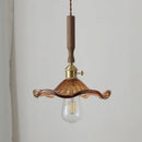GobekUsa Amber Glass LED Pendant Light, Nordic Modern Design, Walnut Wood, Dining Living Room Lighting