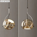 GobekUsa Amber Glass Pendant Light Ball Industrial Hanging Lamp E27 Plating Adjustable Chandelier for Kitchen Island Bedroom Hallway
