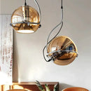 GobekUsa Amber Glass Pendant Light Ball Industrial Hanging Lamp E27 Plating Adjustable Chandelier for Kitchen Island Bedroom Hallway