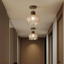 GobekUsa Amber Glass Wood LED Ceiling Light Fixture for Modern Living Room.