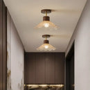 GobekUsa Amber Glass Wood LED Ceiling Light Fixture for Modern Living Room.