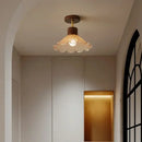 GobekUsa Amber Glass Wood LED Ceiling Light Fixture for Modern Living Room.