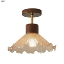GobekUsa Amber Glass Wood LED Ceiling Light Fixture for Modern Living Room.