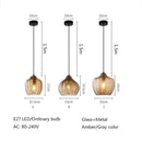 GobekUsa Amber Gray Glass Chandelier LED Light Modern Nordic Bedroom Restaurant Bar Staircase Lamp