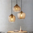 GobekUsa Amber Gray Glass Chandelier LED Light Modern Nordic Bedroom Restaurant Bar Staircase Lamp