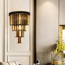 GobekUsa Modern Clear/Amber Layered Wall Light Sconce with Crystal Accents - 2-Light Wall Mounted Lamp for Living Room
