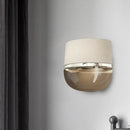 GobekUsa Modern Arched Wall Sconce in White with Grid Pattern Fabric and Tan Glass Bottom