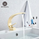 GobekUsa Brushed Gold Basin Faucet, Deck Mounted Wash Basin Mixer for Bathroom