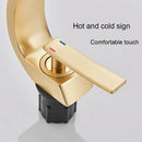 GobekUsa Brushed Gold Basin Faucet, Deck Mounted Wash Basin Mixer for Bathroom