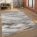 Modern Area Rug Abstract Design 3D Effect in Grey Yellow
