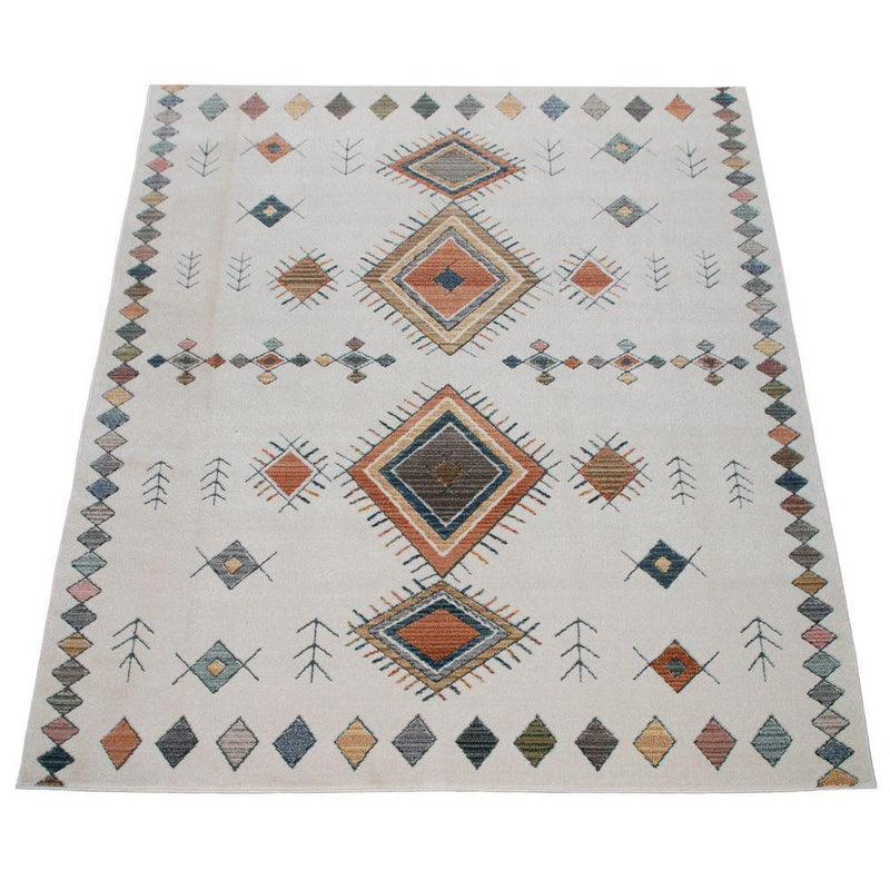 Modern Area Rug Boho Design with colorful Pattern in Cream