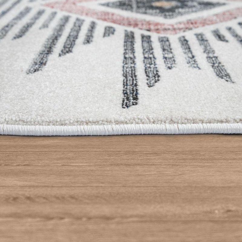 Modern Area Rug Ethnic Design with colorful Pattern in Cream