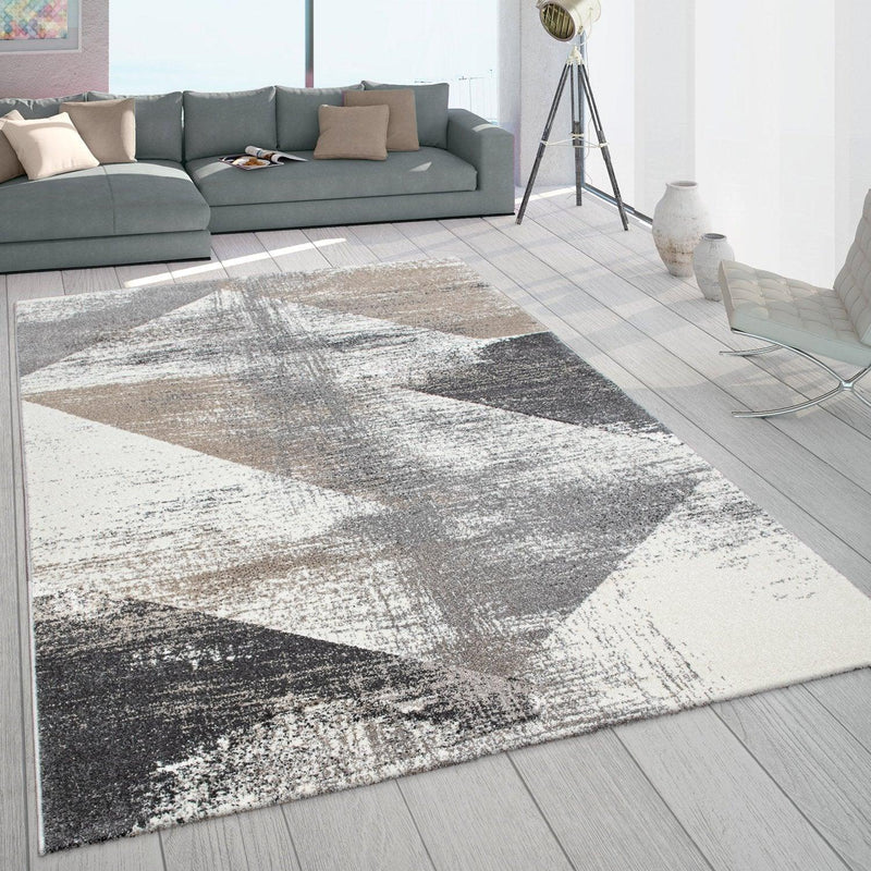 Modern Area Rug Mero Abstract Design - Grey White Brown