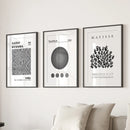 Black White Kusama, Matisse, Bauhaus Posters. Art Set of 3 by Wall Art Set