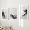 Black White Mountain Landscape Art Set of 3. Calming Nature by Wall Art Set