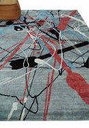 Modern Artistic Rug 8x10 Gray, Blue, Rust and Black Abstract Hand Knotted Bamboo Silk Area Rug by The Rug Decor