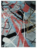 Modern Artistic Rug 8x10 Gray, Blue, Rust and Black Abstract Hand Knotted Bamboo Silk Area Rug by The Rug Decor