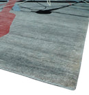 Modern Artistic Rug 8x10 Gray, Blue, Rust and Black Abstract Hand Knotted Bamboo Silk Area Rug by The Rug Decor