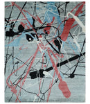 Modern Artistic Rug 8x10 Gray, Blue, Rust and Black Abstract Hand Knotted Bamboo Silk Area Rug by The Rug Decor