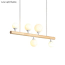 GobekUsa Modern Asian Inspired Hanging Island Lamp with LED Lights - Beige Wood Finish - Ideal for Dining Room