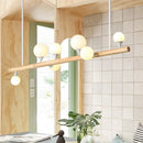 GobekUsa Asian Wood Hanging Ceiling Light with 7 Beige Bulbs for Dining Room