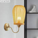 GobekUsa Modern Bamboo Hand-Woven Wall Sconce with Metal Gooseneck Arm - Beige 1-Light Wall Mount Lamp