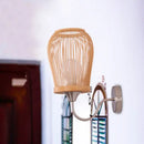 GobekUsa Modern Bamboo Hand-Woven Wall Sconce with Metal Gooseneck Arm - Beige 1-Light Wall Mount Lamp