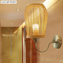 GobekUsa Modern Bamboo Hand-Woven Wall Sconce with Metal Gooseneck Arm - Beige 1-Light Wall Mount Lamp