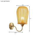 GobekUsa Modern Bamboo Hand-Woven Wall Sconce with Metal Gooseneck Arm - Beige 1-Light Wall Mount Lamp